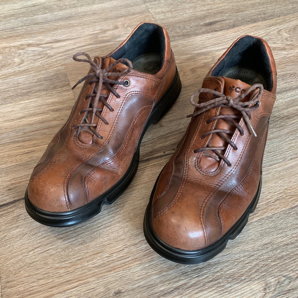 Vintage Y2k ECCO Mens Brown Leather Golf Shoes Spiked Comfort - Size EU 44